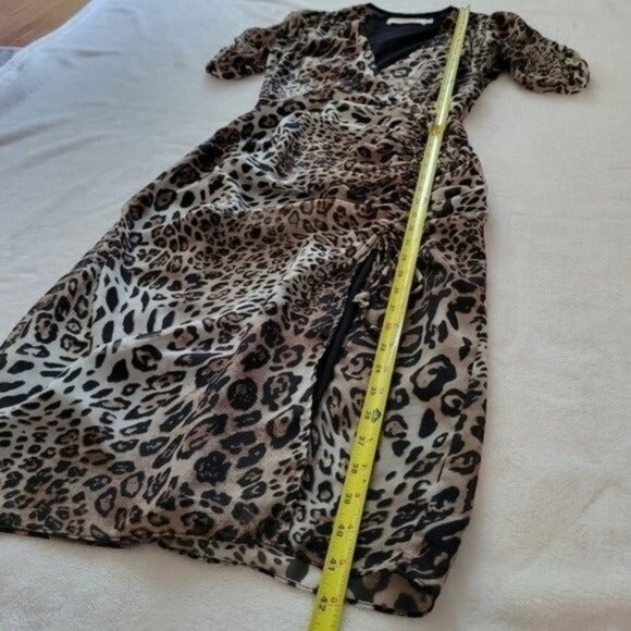 ASTR The Label Short Sleeve Ruched Midi Dress Leopard Print Size XS - Picture 7 of 12